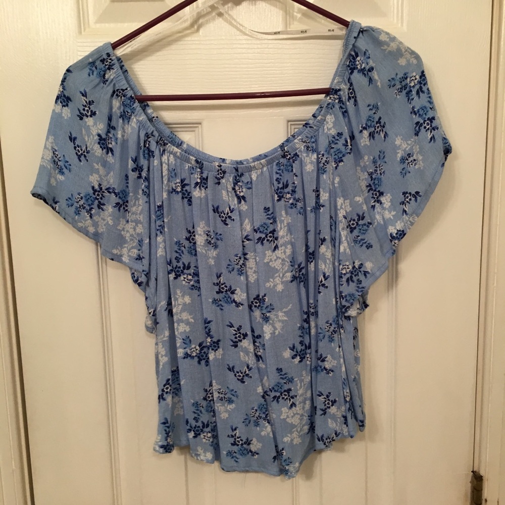 A blue floral print blouse